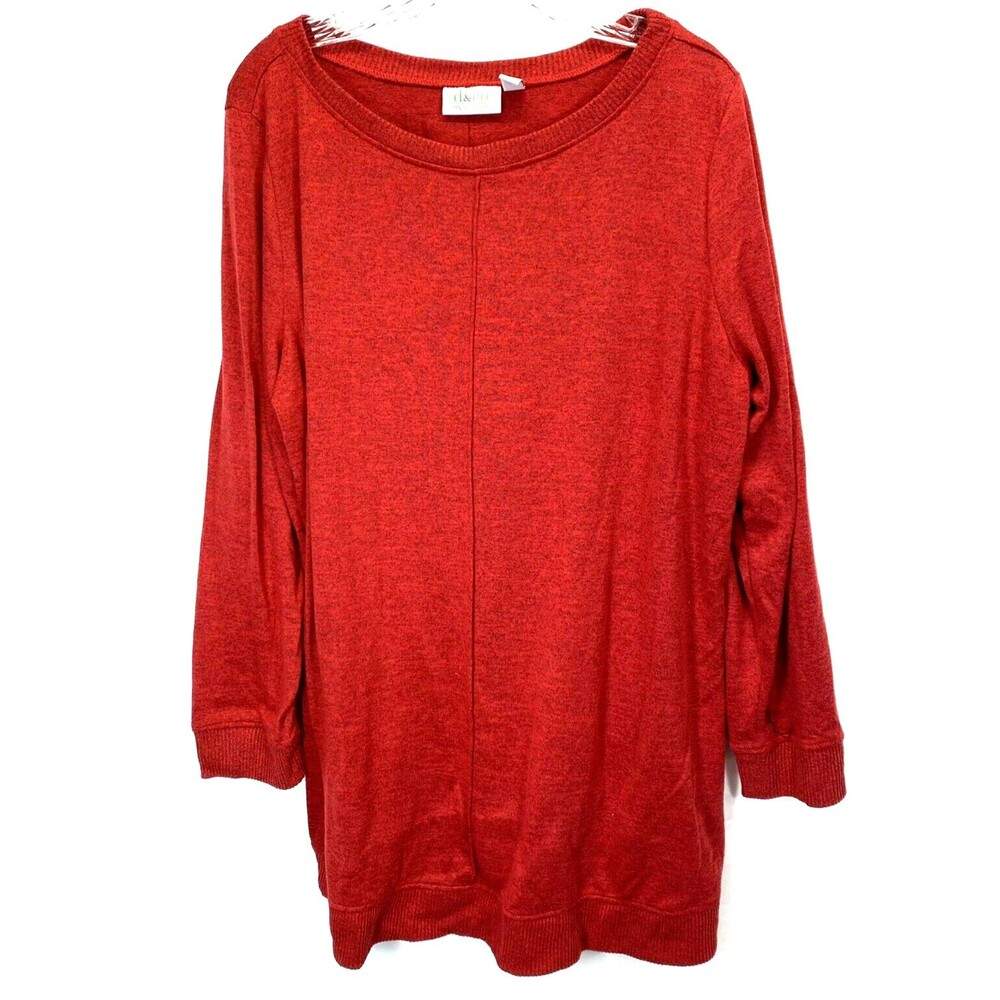 D&CO Active Womens XL Red w/ Black Specs Sweater Long Sleeve Stretch Split Hem